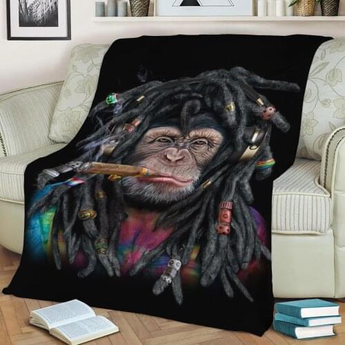 Cool Tuxedo Monkey with Cigar Blanket Funny Pet Cigarette Cat Bedspread 3d Animal Tattooed Bully Dog Blanket for Kids Teen
