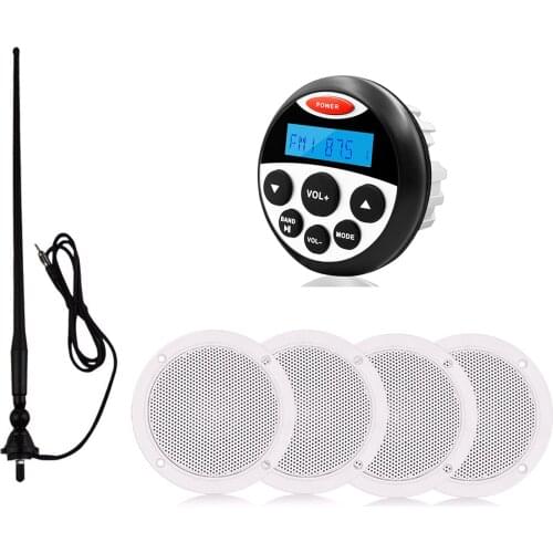 Marine Radio Stereo Audio Bluetooth Media Receiver MP3 Player +2 pair 4 inch Waterproof Speakers+FM AM Antenna For Boat ATV SPA