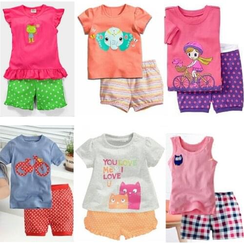 Hooyi Baby Girls Outfits 100% Cotton Summer Short Sleeve Kids Tee Shirts Shorts Pants 2 3 4 5 6 7 Year Girls Pajamas Sleepwear