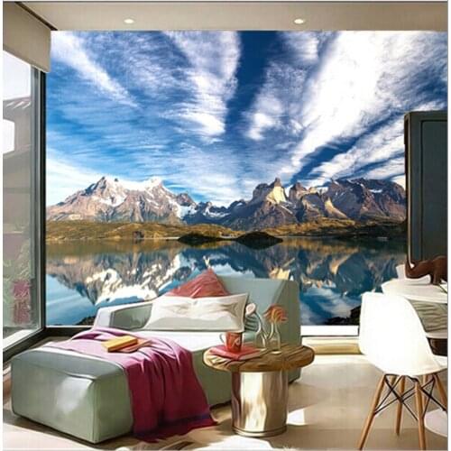 The latest 3D murals,Chiles natural scenery, beautiful sky snow mountain limpid water,living room TV wall bedroom wall paper
