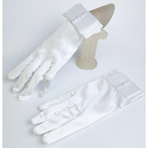 Wholesale Korean Models Bridal Gloves Short Satin Wide si dai jie Sewing Beads There Refers to Wedding White Gloves S043 Direct