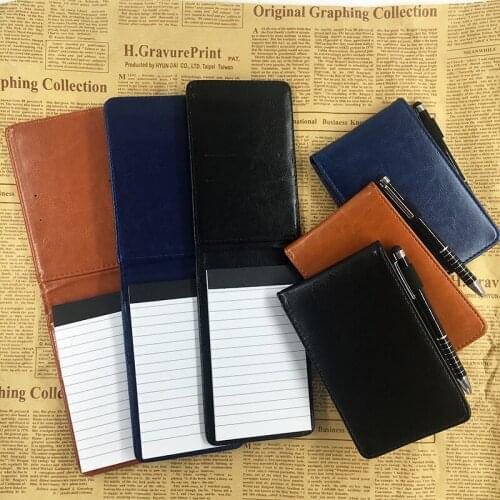 Notebook A7 Portable Metal Pen Small Notebooks With Hard Retro Cover Leather Mini Pocket Book Loose Notepad Stationery
