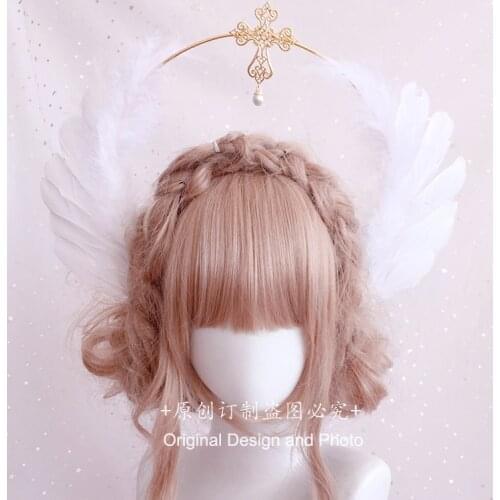 Gorgeous Angel Feather Wings KC Gothic Headband Lolita Court Crown Halo Aperture Princess Queen Pope Props Notre Dame Hair hoop