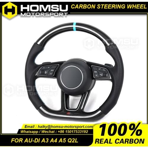 Alcantar Available Black Peforated Leather Led Carbon Fiber Steering Wheel for audi A3 A4 A5 Q2L 2017-2020