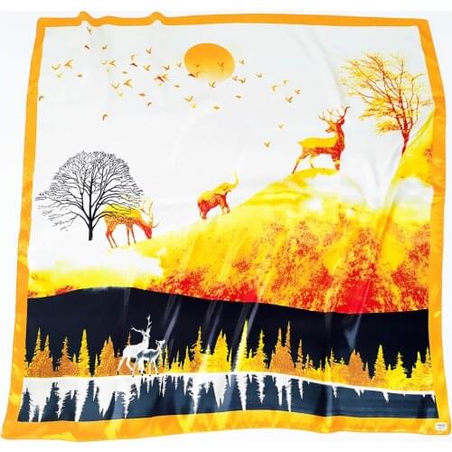 90cm wild color mountain forest fawn elk lady big square silk shawl sunscreen turban small scarf shawl Beach Towel wholesale