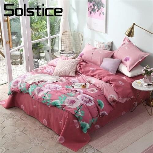 Solstice Home Textile Dandelion Pink Duvet Quilt Cover Pillowcase Bed Sheet Girl Kid Teen Bedding Sets Queen Twin King Bed Linen