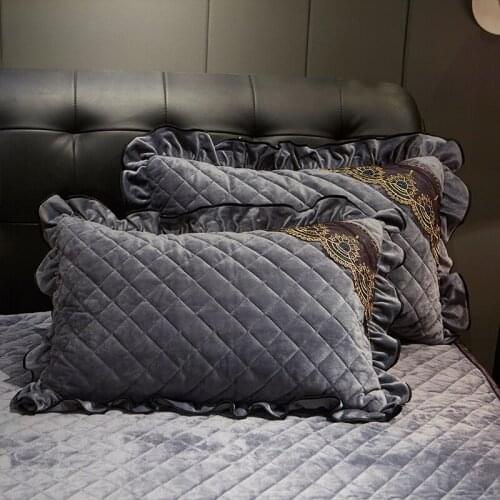 2pcs Quilted Lace Pillow Case Cover Velvet Home Decorative Rectangle Pillow Sham Winter Warm Soft 48x74cm