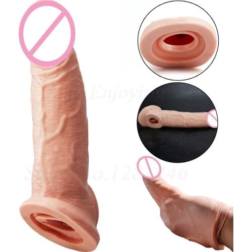 Thick Reusable Condom Dildo Cock Ring Enhancer Realistic Big Male Penis Sleeve Extender Enlargement Delay Time Sex Toys For Men