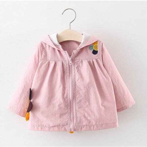 2019 spring Baby girls new coat outerwear children girls fashion cartoon embroidery flower hooded Trench 1-3 years
