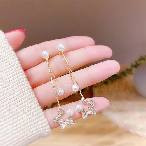 Butterfly Drop Earrings Heart-shaped Dangler Rhinestone Round Pearl Earrings Inlaid Fish Tail Earrings Girl Gifts For Friends