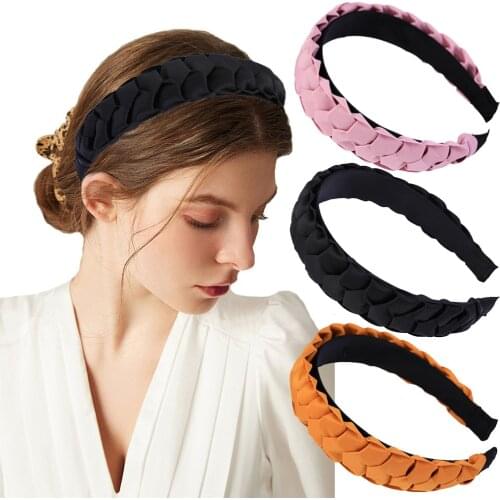 FORWOT Braid Hairband Elastic Women Satin Knotted Headband Vintage Wide Hair Bands Hoop Twist Weaving Hair Accessories Headwear