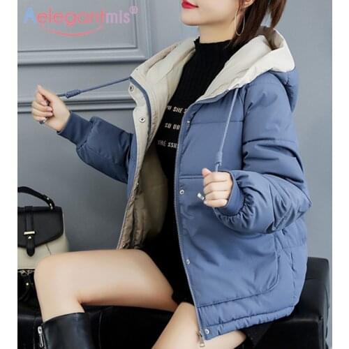 Aelegantmis Womens Winter Jackets Loose Oversized Warm Woman Parkas Stylish Solid Color Bread Coat Ladies Casual Hooded Outwear