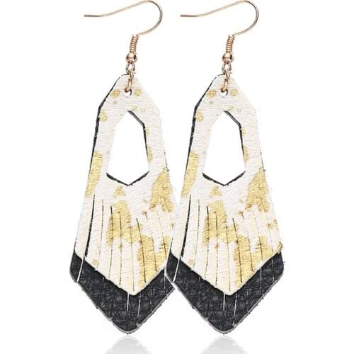 Women Leather Earrings Geometric Leopard Print Earrings Fashion Pendant Earrings Dangle Earrings for Women
