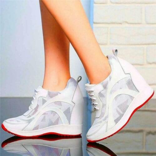 Chic Women Black White Real Cow Leather Fashion Sneaker High Wedge Hidden Heel Casual Sport Shoes Korean Styles Camouflage
