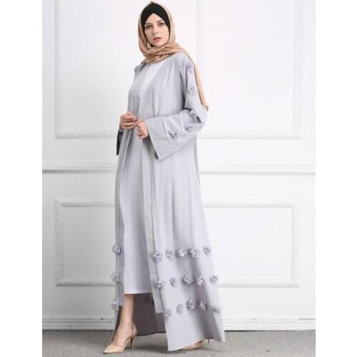 Black Abayas Muslim Dress For Dubai Caftan Marocain Islam Women Flower Cardigan Kimono Turkish Arab UAE Long Robe Ramadan Gowns