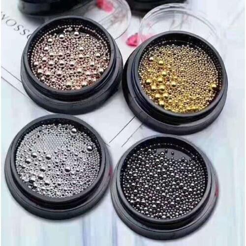 1 Pack/box of Nail Art Metal Stainless Steel Ball Rose Gold Silver and Black 4 Colors Mixed Caviar DIY Nail Art Alloy Decoration