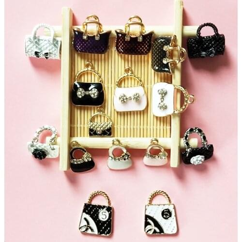 10pcs Various Bow Rhinestone Lady Bag Enamel Handbag Charms Fit DIY Bracelet Necklace Hair Jewelry Accessory DIY Craft FX047