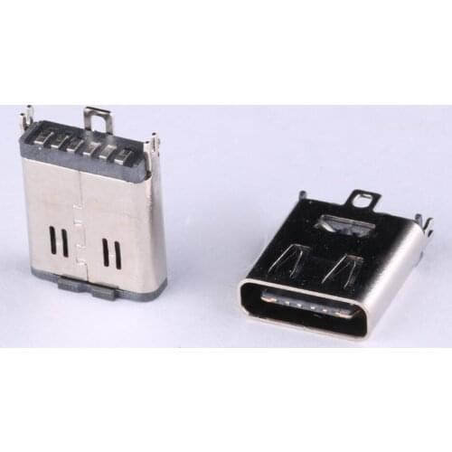 10pcs 2.0TYPE-C 6P Vertical SMT female socket H10.0 / H10.5 stainless steel shell 180 degree SMT fast charge interface