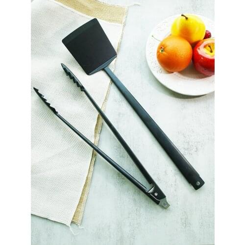 2pcs Black Non-stick BBQ Grill Tools Set Coating Spatula Tongs Food Clamp Cook Turner Barbecue Accessories Cooking Utensils