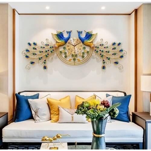 Watch peacock wall hanging Phoenix Creative high end wall clock living room fashion wall watch atmosphere background wall
