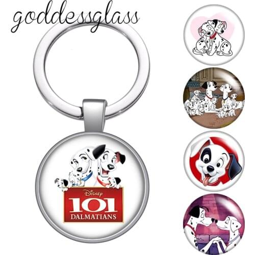 Disney 101 Dalmatians Cute dogs family glass cabochon keychain Bag Car key chain Ring Holder Charms keychains gift