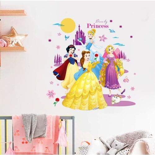 Disney Snow White Sofia Rapunzel Cinderella Princess Wall Stickers For Kids Rooms Accessories Cupboard Mural Art PVC Home Decor
