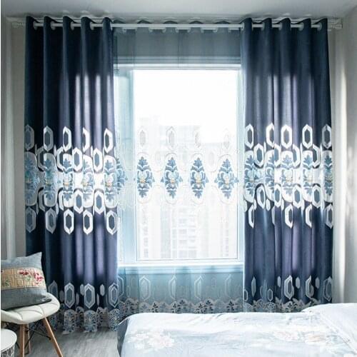 European Style Modern Embroidery Curtains for Living Room Bedroom Embroidered Floral Luxury Chenille Voile Tulle Curtain