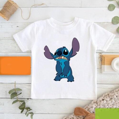 Lilo & Stitch Cartoon Printing T-Shirt Kid Comfortable Cute T Shirt Children Summer New Products Disney Short Sleeve Black White