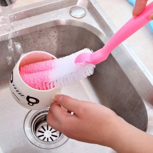 Hot Long Handle Bottle Brush Cleaner Baby Nipple Milk Bottle Cup 360 Degree Sponge Cleaner for Water Bottles Tea Cups Glass Dish