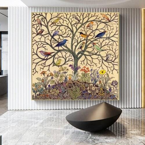 Tree of Life Tropical Songbirds Art Canvas Painting Exotic Bird Poster Print Wall Art Picture for Living Room Home cuadros Decor