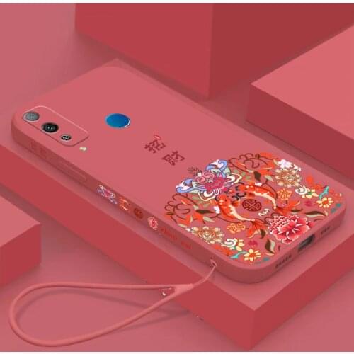 Chinese Auspicious Retro Palace Soft Gel Liquid Silicone Phone Cases For Huawei Honor Play4T Casing With Phone Straps