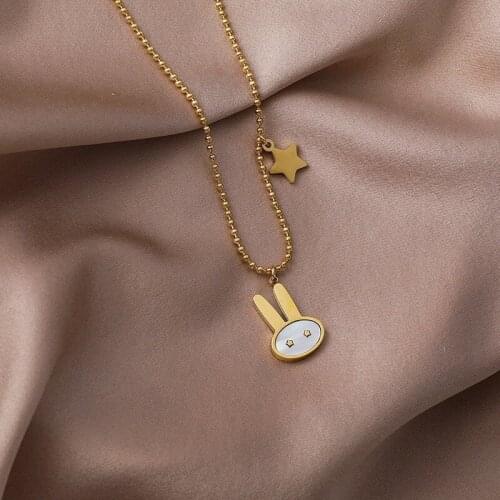 2021 Wholesale Titanium Steel Necklace for Women Cute Bunny Rabbit Star Choker Pendant Necklace Engagement Jewelry Women Gift