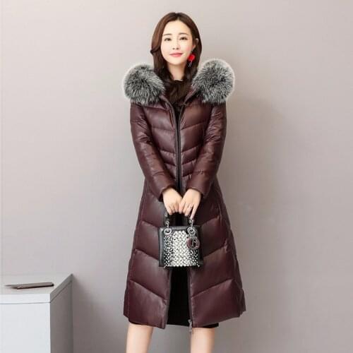 Leather Jacket Women Winter Sheepskin Genuine Leather Jacket Fox Fur Collar Hooded Duck Down Coat 2020 Chaqueta Mujer