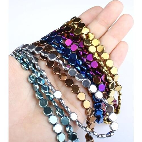Natural Stone 4,6,8,10mm Hematite Colorful Plating Flat Round Beads Fashion Jewelry DIY Necklace Bracelet Earrings Accessories