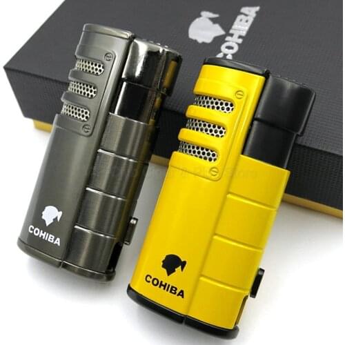 Cohiba Metal Cigarette Cigar Lighter 3 Torch Jet Flame Refillable Windproof Smoking Accessories With Punch Gift Box
