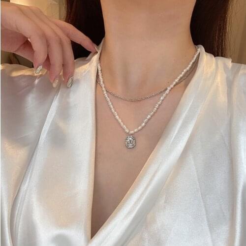Fashion Pearl Necklace Feminine Temperament Water Drop Set Diamond Neck Chain Fairy Fan Beautiful Can Fold Wear Collarbone Chain