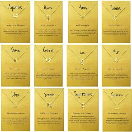Men Women 12 Horoscope Zodiac Sign Gold Pendant Necklace And card Aries Leo 12 Constellations Jewelry Kids Christmas Gifts