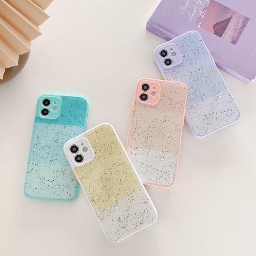 Epoxy Glitter Sequins Soft Phone Case for iPhone 12 Mini 11 Pro XS Max XR 7 8 Gradient Hybrid Color Camera Protection Back Cover