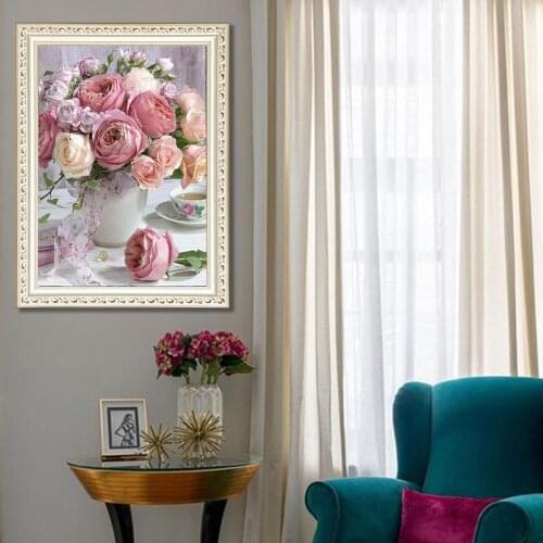 5D Diamond Painting Peony Flower Vase Paints by Numbers Frameless DIY Diamond Painting Cross Ctitch Kits Home Decoration 30x40cm