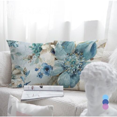 Cushion Cover Spring Decoration Flower Pillow Cover Blue Throw Pillows For Living Room Nordic Funda Cojin 45*45 Farmhouse Decor