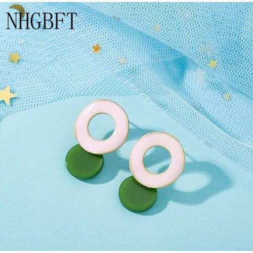 NHGBFT New Big Round Geometric Stud Earrings Women Wedding Engagement earrings Jewelry