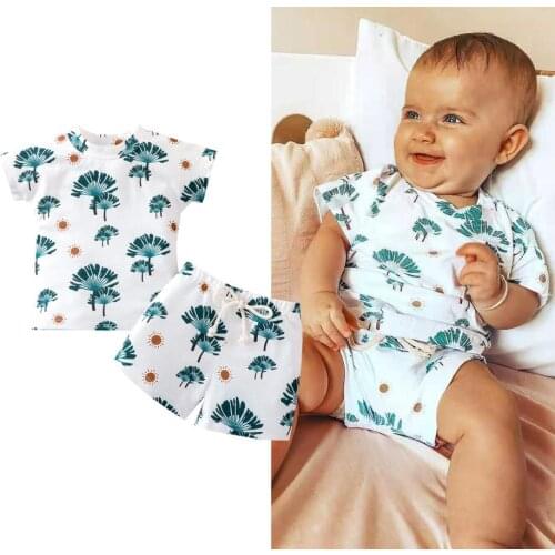 Newborn Baby Boy Summer Clothes Short Sleeve Sun Leaf Print T-Shirt Shorts Set Casual Boys Cotton Outfits 2pcs Set