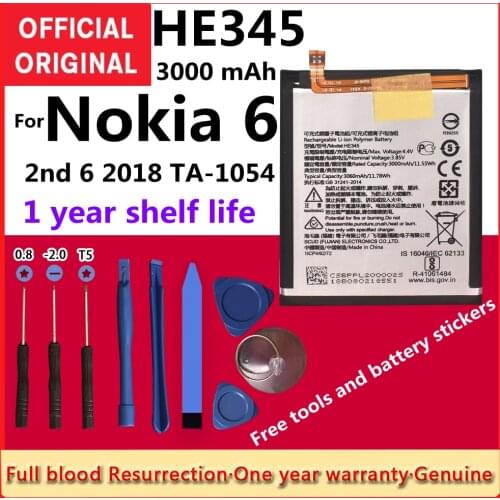 Original HE345 3000mAh Battery for Nokia 6 2nd 6 2018 TA-1054 HE 345 Batteries Bateria +Tracking + Tools