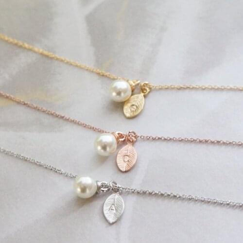 Personalized Initial pearl Necklace Bridesmaid Dainty Gift Idea for Her Friendship Necklace Charms mothers day gifts necklace