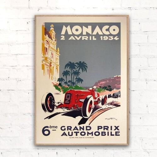 1934 Monaco Grand Prix Poster Nostalgic Retro Canvas Painting Wall Art Racing Fan Gift Formula One Fashion Nordic Home Decor