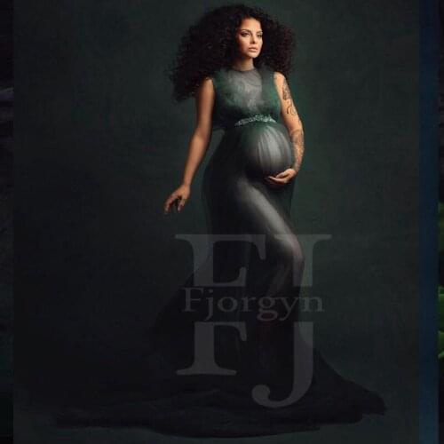 Sheer Green Tulle Maternity Dresses Elegant Fashion Pregnancy Photo Shoot Dress Woman Robes Baby Shower Party Wear Custom Made