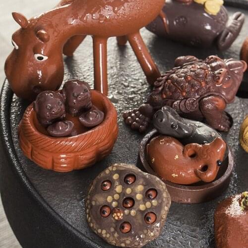 Purplue Sand Tea Pet Niu Zhuan Qiankun Tea Set Lucky Golden Toad Decoration Tea Tray Tea Table Decoration Supportable Zen Decor