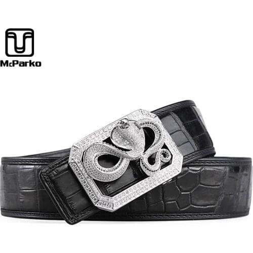 McParko Crocodile Leather Belt Men Waist Belt Genuine Leather Luxury Brand Snake Buckle Alligator Belts Elegant Gift For Husband