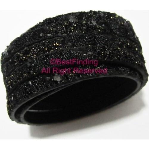 5x2mm Black rough glitter leather cord 5mm flat leather cord