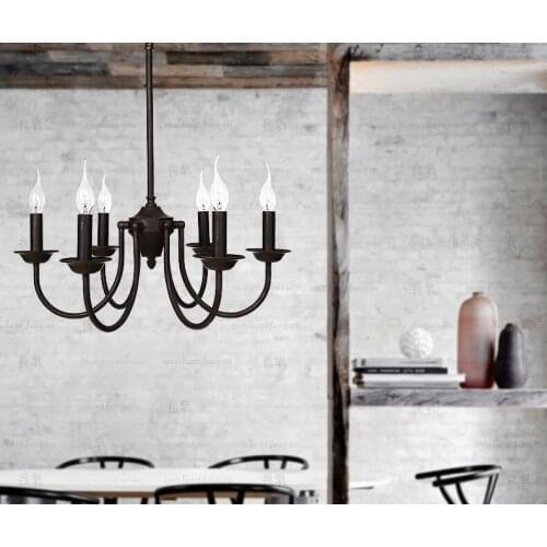 Modern Luminaire Lamparas American Minimalist Black Candle Iron Pendant Lamp Living Room industrial lamp